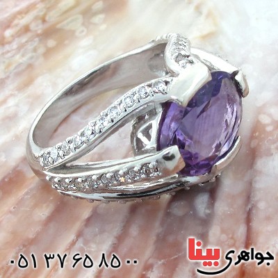 انگشتر آمتیست زنانه خوشرنگ درشت رادیوم لوکس مدل یاسمین _کد:11174