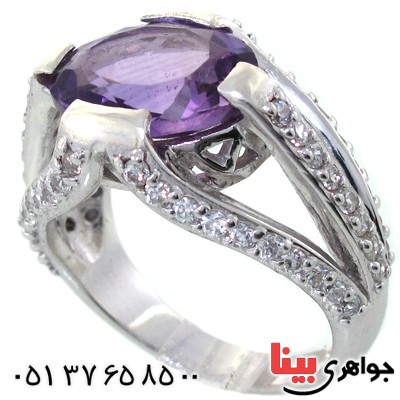 انگشتر آمتیست زنانه خوشرنگ درشت رادیوم لوکس مدل یاسمین _کد:11174