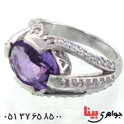 انگشتر آمتیست زنانه خوشرنگ درشت رادیوم لوکس مدل یاسمین _کد:11174