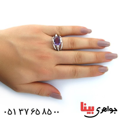 انگشتر آمتیست زنانه خوشرنگ درشت رادیوم لوکس مدل یاسمین _کد:11174