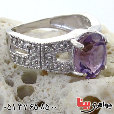انگشتر آمتیست زنانه رودیوم لوکس مدل کیمیا _کد:11178
