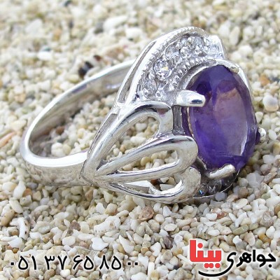 انگشتر آمتیست زنانه رادیوم لوکس مدل گل پر _کد:11183