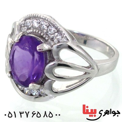 انگشتر آمتیست زنانه رادیوم لوکس مدل گل پر _کد:11183