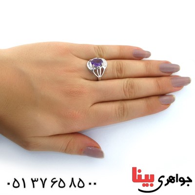 انگشتر آمتیست زنانه رادیوم لوکس مدل گل پر _کد:11183