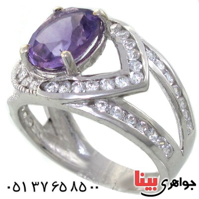 انگشتر آمتیست زنانه رودیوم لوکس مدل جهانی _کد:11188