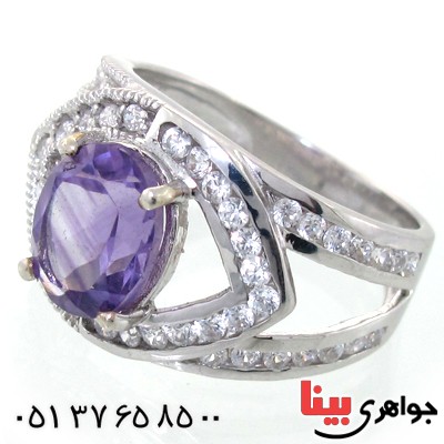 انگشتر آمتیست زنانه رودیوم لوکس مدل جهانی _کد:11188