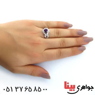 انگشتر آمتیست زنانه رودیوم لوکس مدل جهانی _کد:11188