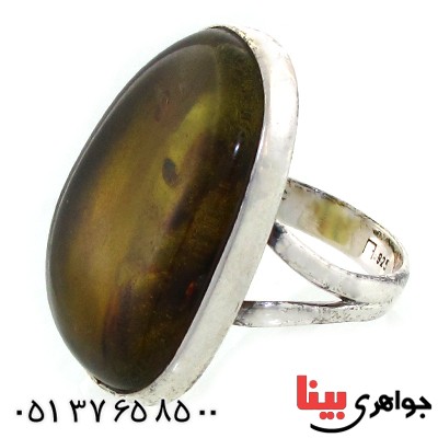 انگشتر کهربا بولونی زنانه درشت سنگ درمانی _کد:11211