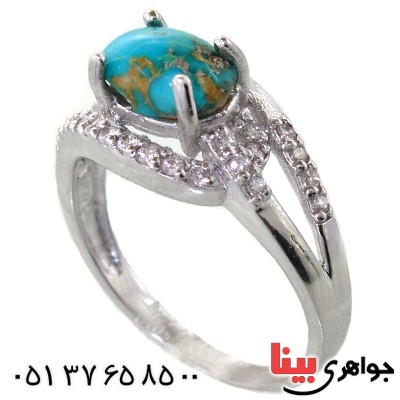 انگشتر فیروزه نیشابوری زنانه رادیوم لوکس مدل نرگس _کد:11291