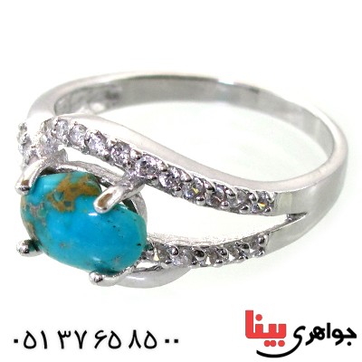 انگشتر فیروزه نیشابوری زنانه رادیوم لوکس مدل نرگس _کد:11291