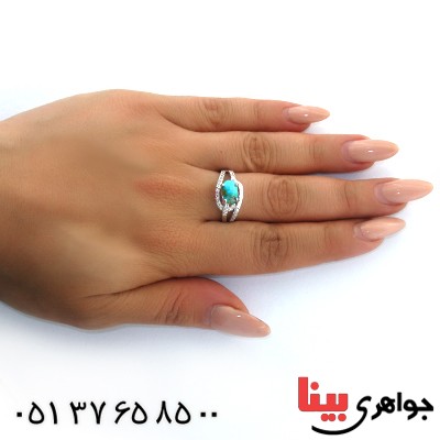 انگشتر فیروزه نیشابوری زنانه رادیوم لوکس مدل نرگس _کد:11291