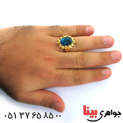 انگشتر توپاز لندنی مردانه درشت فاخر مدل گل _کد:1616