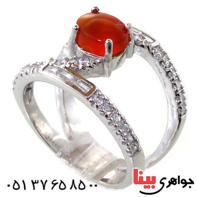 انگشتر عقیق یمنی زنانه رودیوم لوکس مدل رینگ _کد:11297