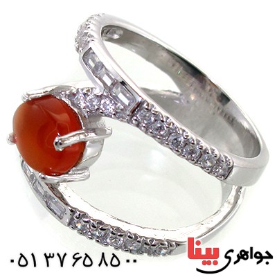 انگشتر عقیق یمنی زنانه رودیوم لوکس مدل رینگ _کد:11297