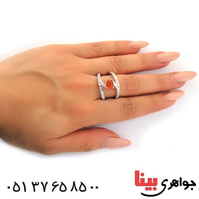 انگشتر عقیق یمنی زنانه رودیوم لوکس مدل رینگ _کد:11297