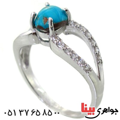 انگشتر فیروزه نیشابوری زنانه رودیوم لوکس مدل نقاب _کد:11299