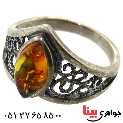 انگشتر کهربا درجه یک زنانه مدل پنجره ای _کد:11300