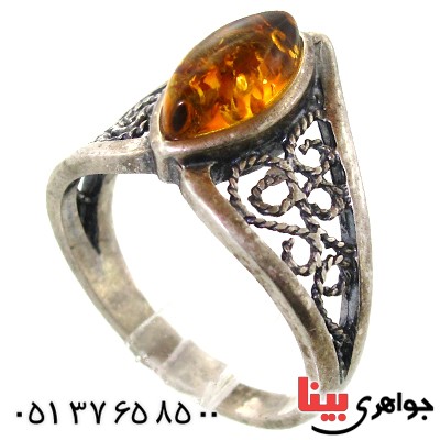 انگشتر کهربا درجه یک زنانه مدل پنجره ای _کد:11300