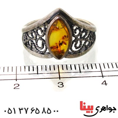 انگشتر کهربا درجه یک زنانه مدل پنجره ای _کد:11300