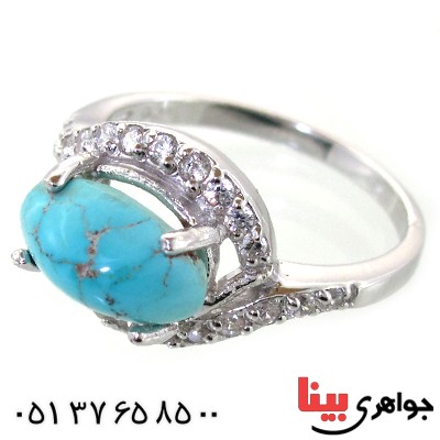 انگشتر فیروزه نیشابوری زنانه رودیوم لوکس مدل گلناز _کد:11302