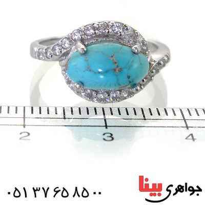 انگشتر فیروزه نیشابوری زنانه رودیوم لوکس مدل گلناز _کد:11302