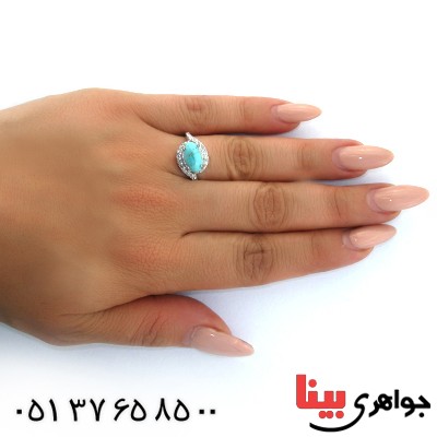 انگشتر فیروزه نیشابوری زنانه رودیوم لوکس مدل گلناز _کد:11302