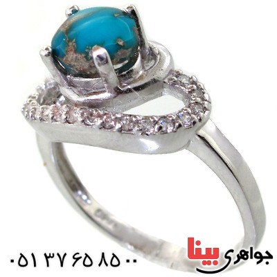 انگشتر فیروزه نیشابوری زنانه رودیوم لوکس مدل قلب _کد:11304