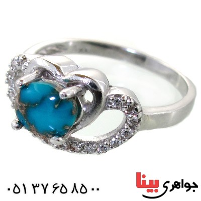 انگشتر فیروزه نیشابوری زنانه رودیوم لوکس مدل قلب _کد:11304