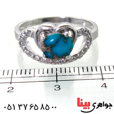 انگشتر فیروزه نیشابوری زنانه رودیوم لوکس مدل قلب _کد:11304