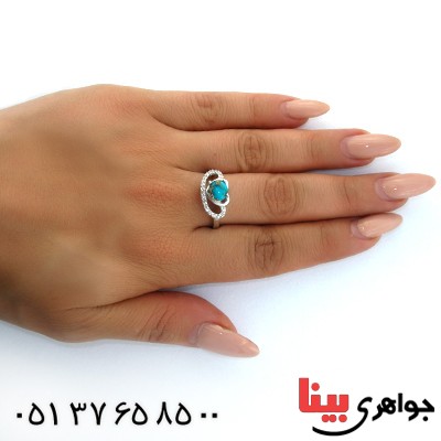 انگشتر فیروزه نیشابوری زنانه رودیوم لوکس مدل قلب _کد:11304