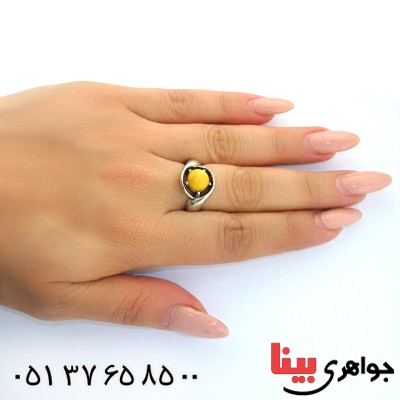 انگشتر کهربا درجه یک زنانه مدل چرخه _کد:11317