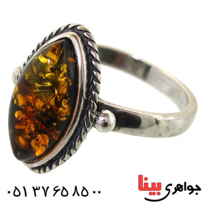 انگشتر کهربا درجه یک زنانه مدل گلبرگ _کد:11319