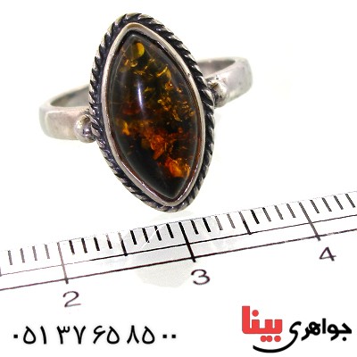 انگشتر کهربا درجه یک زنانه مدل گلبرگ _کد:11319