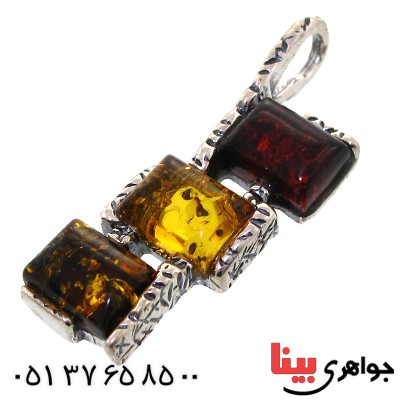 گردنبند کهربا درجه یک مدل مستطیلی سه رنگ _کد:11327
