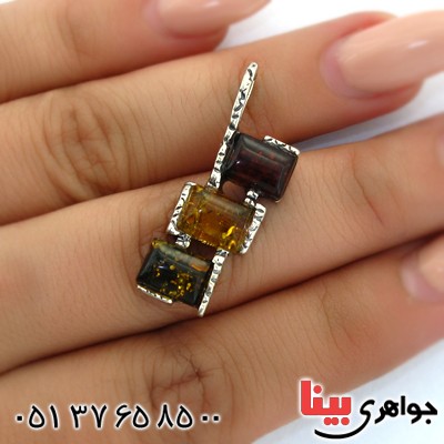 گردنبند کهربا درجه یک مدل مستطیلی سه رنگ _کد:11327