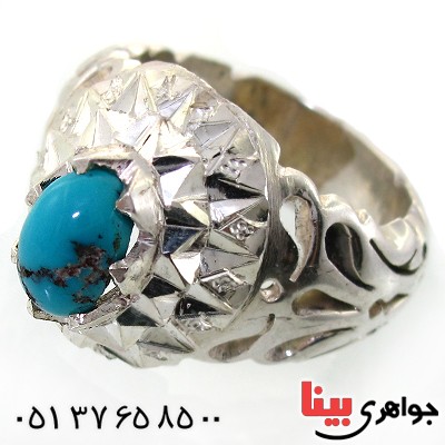 انگشتر فیروزه نیشابوری شجری درشت مردانه فاخر _کد:1625