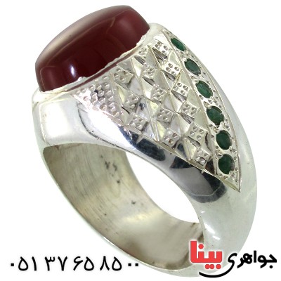 انگشتر عقیق یمنی دور زمرد مردانه درشت و فاخر _کد:1627