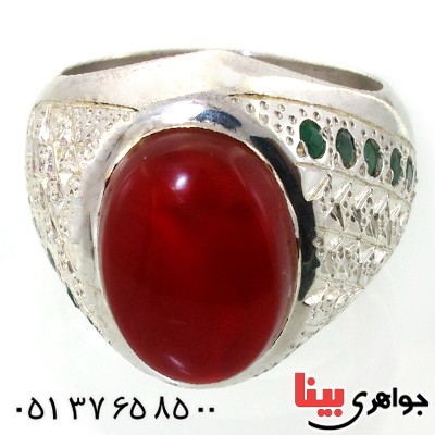 انگشتر عقیق یمنی دور زمرد مردانه درشت و فاخر _کد:1627