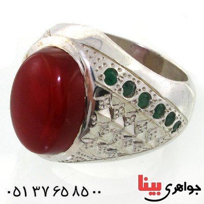 انگشتر عقیق یمنی دور زمرد مردانه درشت و فاخر _کد:1627