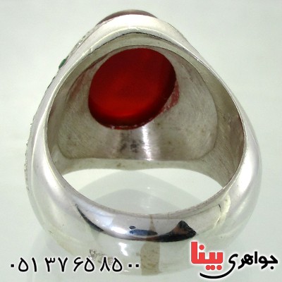 انگشتر عقیق یمنی دور زمرد مردانه درشت و فاخر _کد:1627