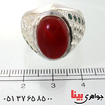 انگشتر عقیق یمنی دور زمرد مردانه درشت و فاخر _کد:1627