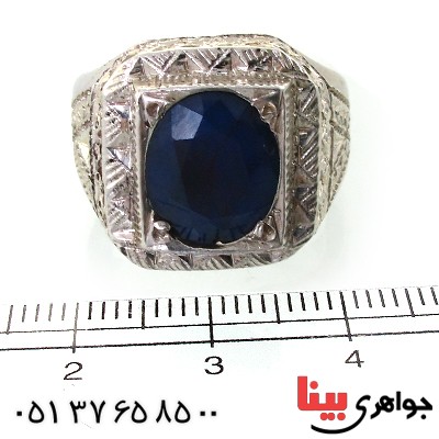انگشتر یاقوت کبود مردانه درشت مربعی آینه کاری فاخر _کد:1630