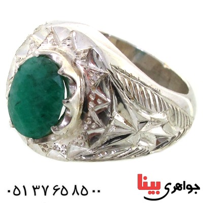 انگشتر زمرد زامبیا مردانه درشت فاخر _کد:1631