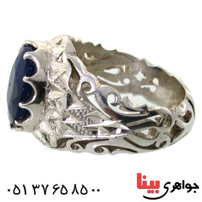 انگشتر یاقوت کبود مردانه درشت آینه کاری فاخر _کد:1632