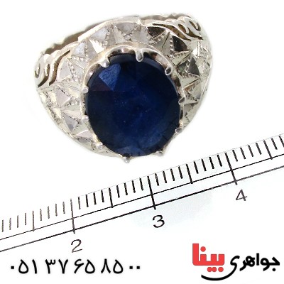 انگشتر یاقوت کبود مردانه درشت آینه کاری فاخر _کد:1632