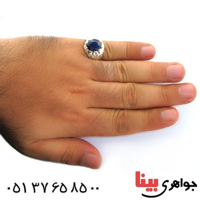 انگشتر یاقوت کبود مردانه درشت آینه کاری فاخر _کد:1632