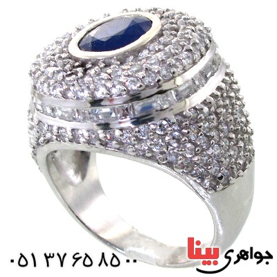 انگشتر یاقوت کبود درشت رودیوم لوکس مجلسی _کد:11352