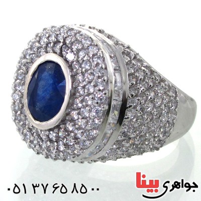 انگشتر یاقوت کبود درشت رودیوم لوکس مجلسی _کد:11352