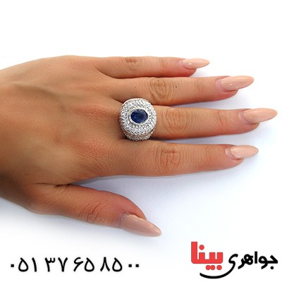 انگشتر یاقوت کبود درشت رودیوم لوکس مجلسی _کد:11352