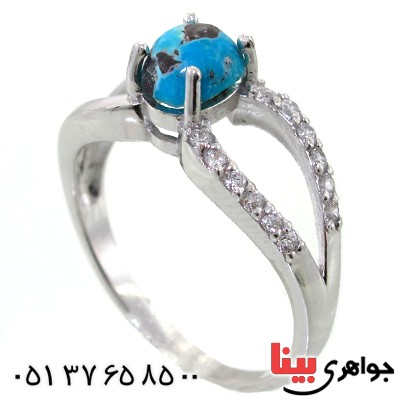 انگشتر فیروزه نیشابوری زنانه رودیوم لوکس مدل نقاب _کد:11362